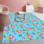 Vintage Floral Area Rug Pink Roses Blue Blooms on Sky Blue Background Romantic by Mamatong