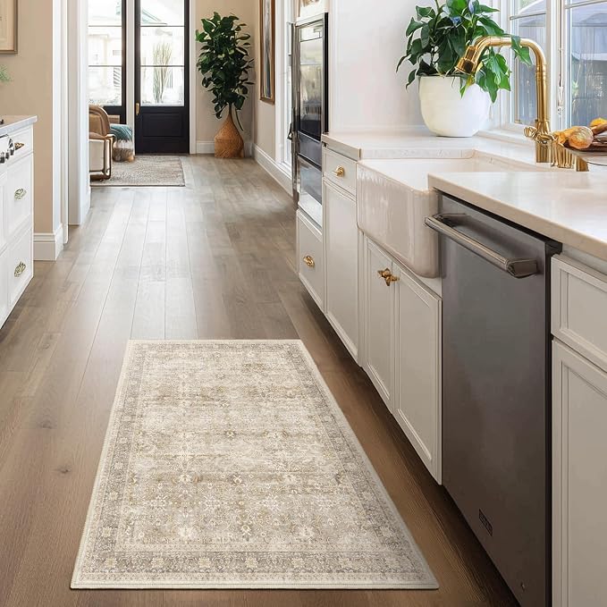 Vintage Beige 3x5 Entryway Rug Indoor Foyer, Neutral Earth Tone Throw Rug - Image 3