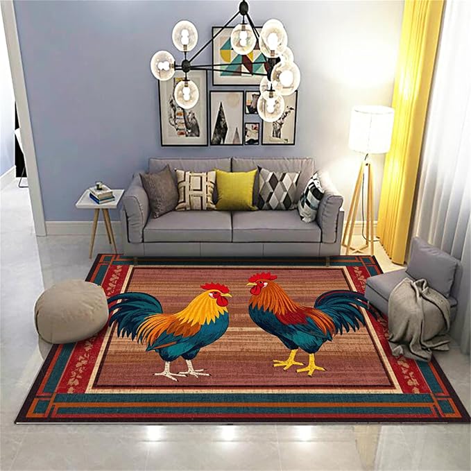 Rustic Rooster Area Rug，5x7ft, The Colorful Rooster Rug in A Farmhouse Style - Image 2