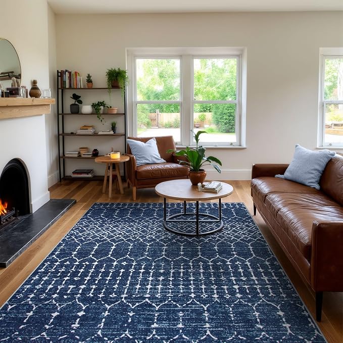 Lahome Moroccan Blue Rugs for Living Room Washable Rugs 8x10 Non-Slip - Image 6