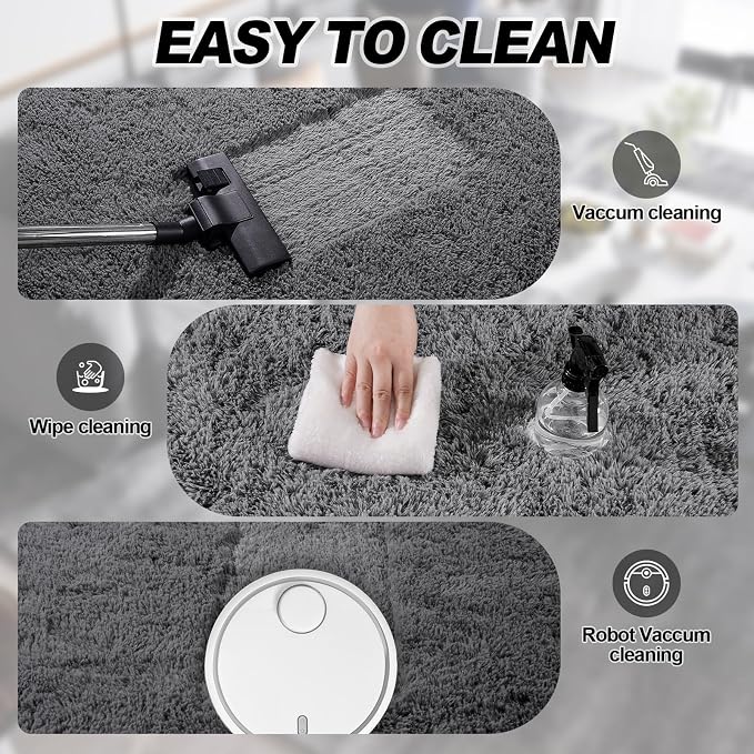 Dark Gray Fluffy Rug Plush Carpet - Image 7
