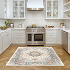 Area Rugs Square 4ft Washable Non-Slip, Floral Vintage Distress Print Pattern - Image 5