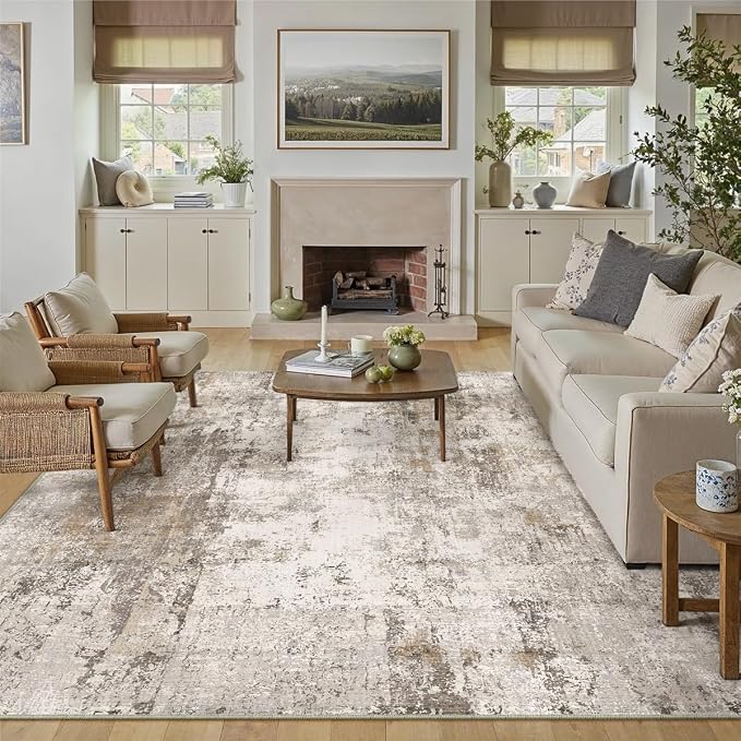 8x10 Washable Area Rug Brown Grey Abstract Living Room Bedroom Carpet Neutral - Image 5