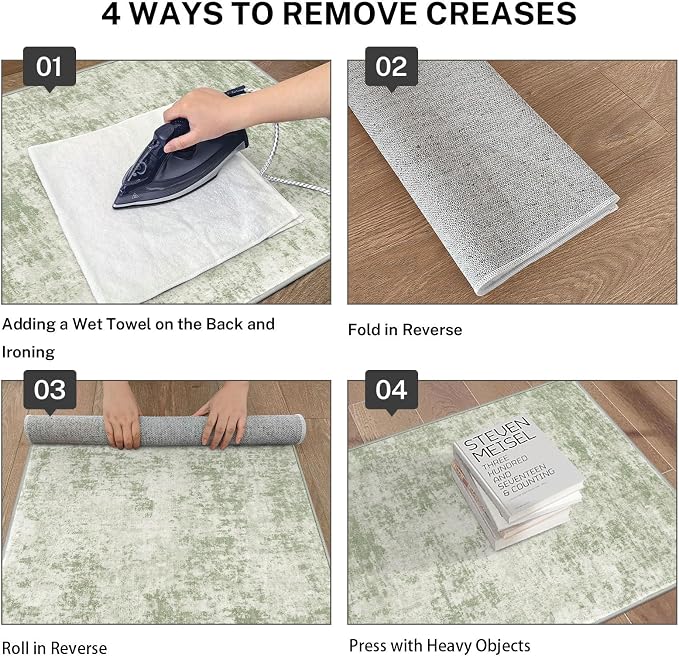 Modern Abstract Runner Rug for Bedroom 2x7, Sage Green Grey Washable Kitchen - Image 3