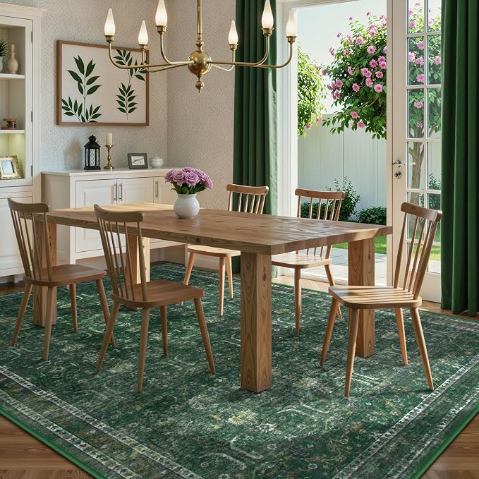 Moynesa Green 8x10 Living Room Rug, Vintage Washable Area Rug - Image 7