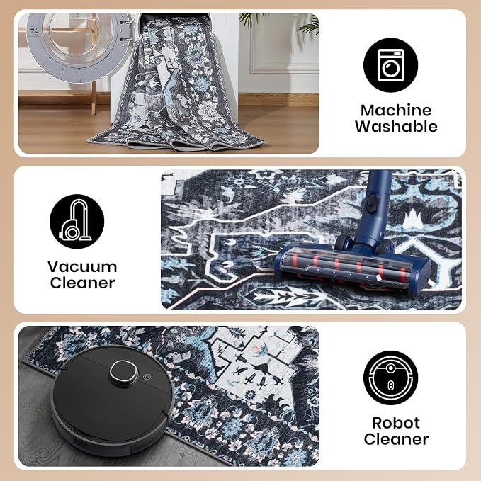 Area Rug for Living Room, 6x9 Machine Washable Non Slip Large Faux Wool Throw - Image 4
