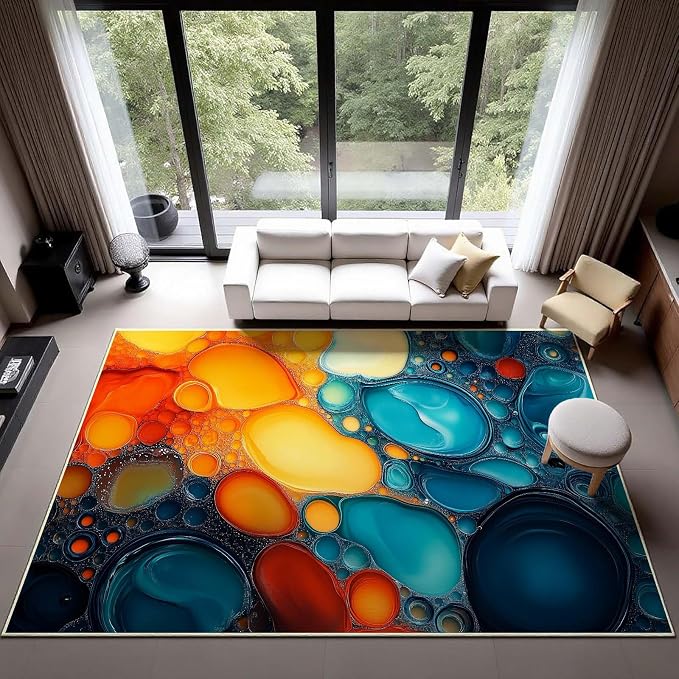 Modern Abstract Area Rug, Fluid Art Abstract Area Rug, Modern Colorful Bubbles - Image 3
