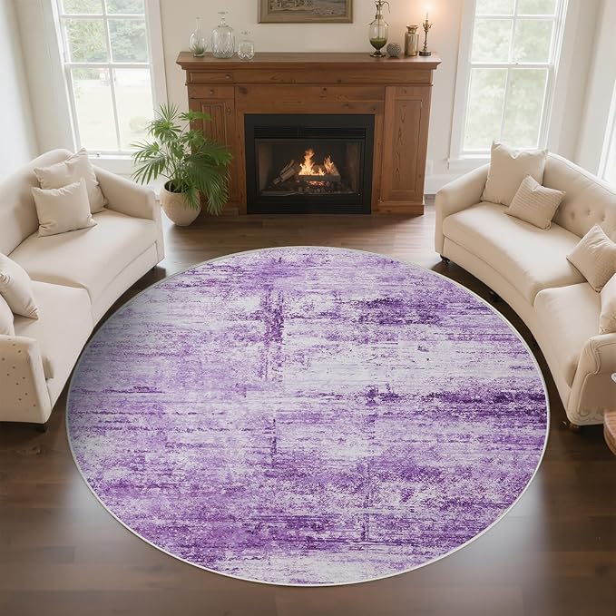 Round 6ft Abstract Rug, Modern Washable Indoor Circle Area Rugs - Image 2
