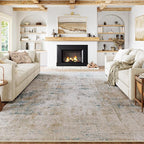 9x12 Area Rug Beige Blue Abstract Living Room Bedroom Washable Carpet Neutral by WondRg
