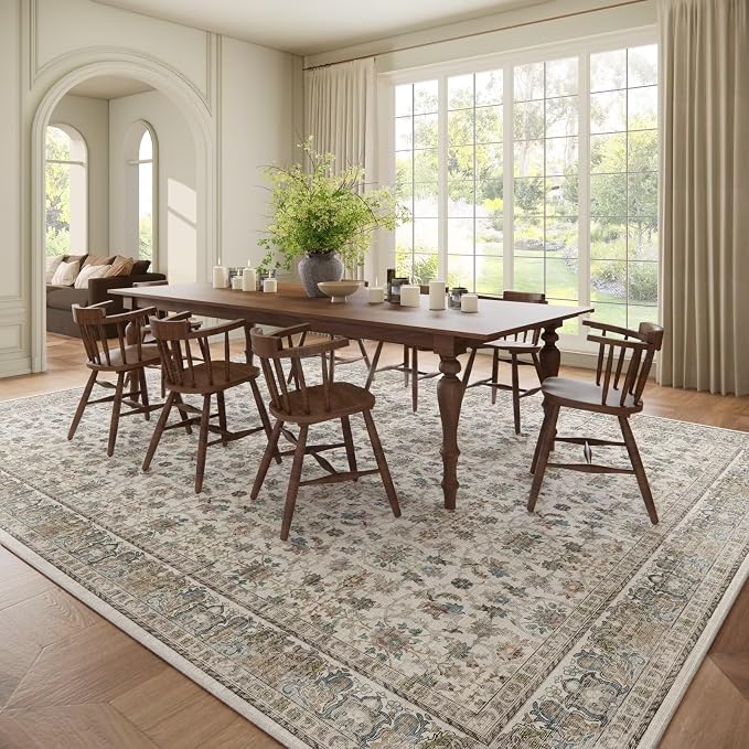 Washable 9x12 Area Rugs for Living Room, Boho Non-Slip Vintage Distress Lager - Image 3