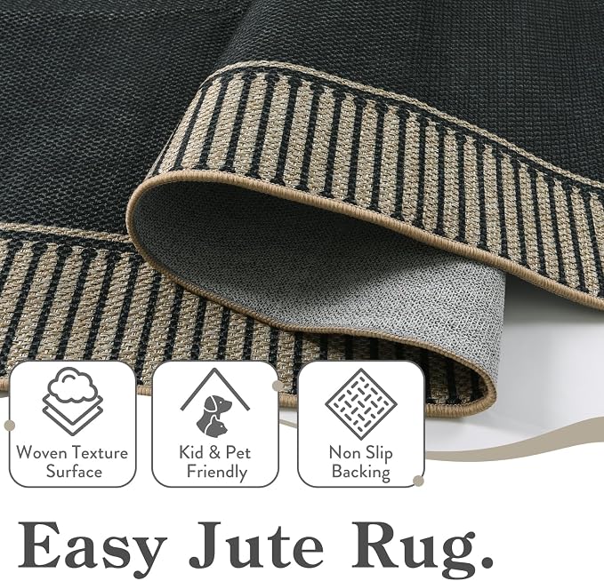Moynesa Striped Border Easy Jute Outdoor Rug 5x7 Area Rugs - Image 5