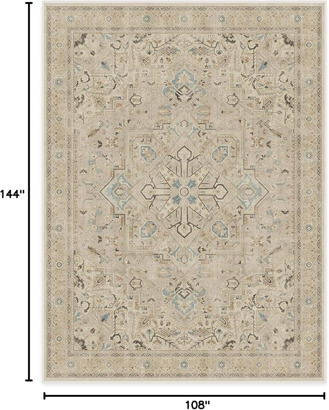 RUGGABLE Washable Vintage Area Rug – Kamran Ivory Opal 9x12, Stain-Resistant - Image 2