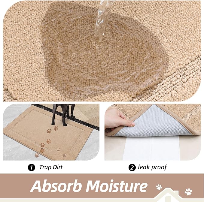 BEQHAUSE Dog Door Mat for Muddy Paws 24"x36" Dirt Trapper Absorbent Doormat Non - Image 3