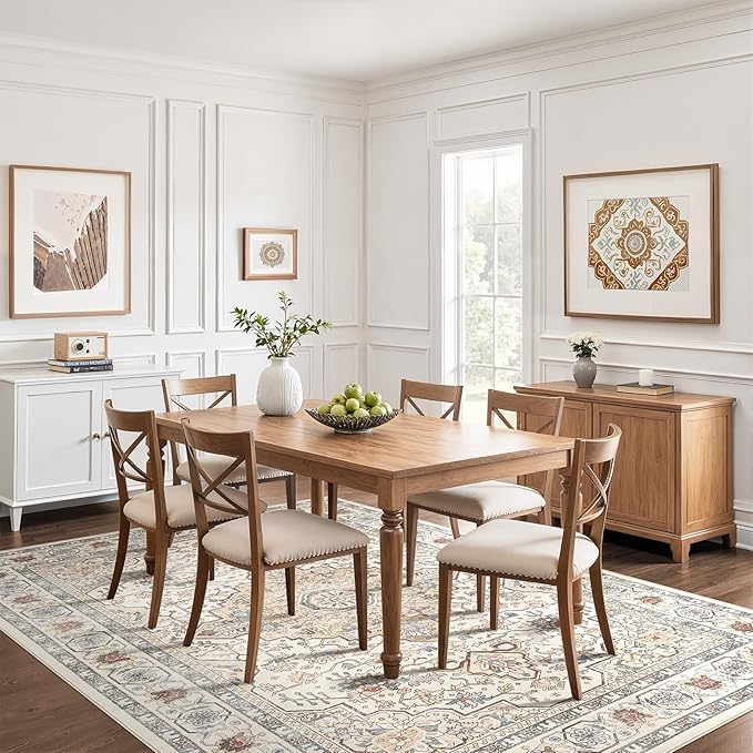 7x9 Area Rug Living Room: Washable Boho Large Neutral Vintage Soft Rugs Stain - Image 6