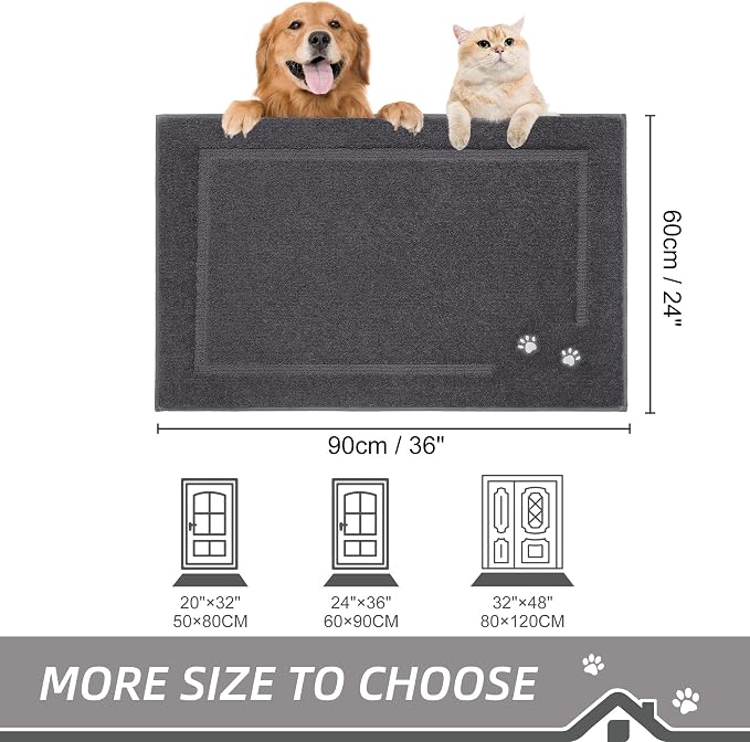 BEQHAUSE Dog Door Mat for Muddy Paws 24"x36" Dirt Trapper Absorbent Doormat Non - Image 2
