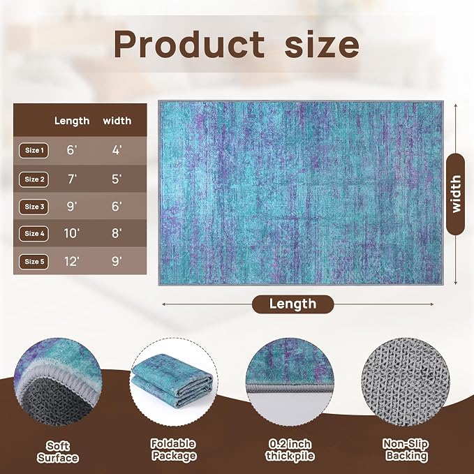 Abstract 6x9 Area Rug, Modern Teal Purple Throw Rugs - Image 6