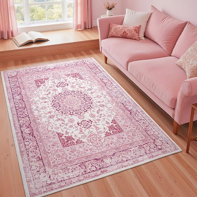 Bright Pink Area Rug for Girls Bedroom, 3x5 Soft Washable Rugs - Image 2