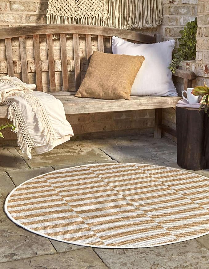 Unique Loom Outdoor Striped Collection Area Rug - Image 2