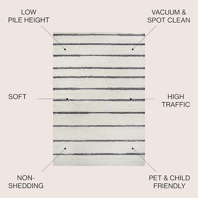 JONATHAN Y Williamsburg Minimalist Stripe Cream/Black Indoor Area Rug, - Image 2