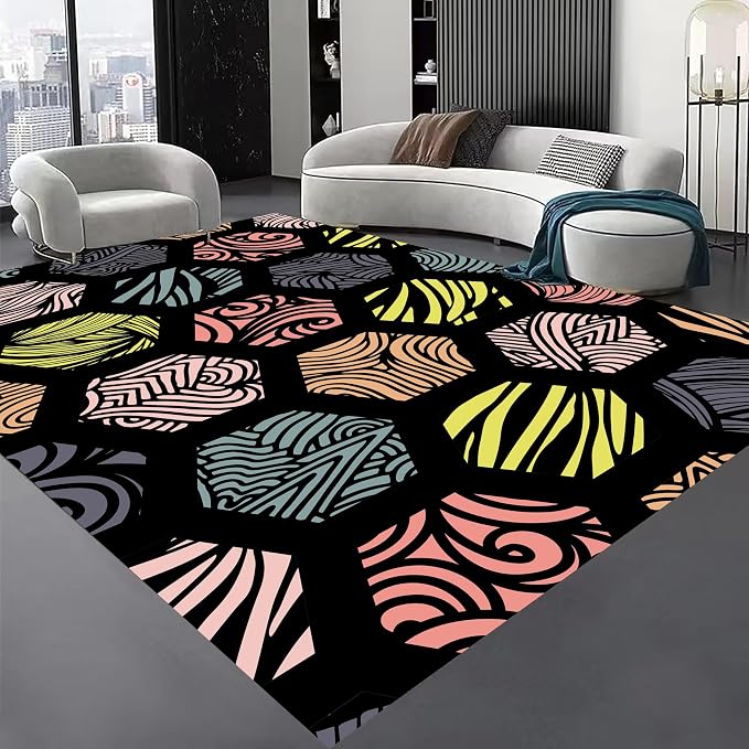 Large Living Room Area Rug 6x8ft, Modern Geometric Rugs, Machine Washable & by Unknown