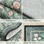 3x5 Washable Area Rug Floral Green Entryway Small Rug Vintage Forest Low Pile - Image 5
