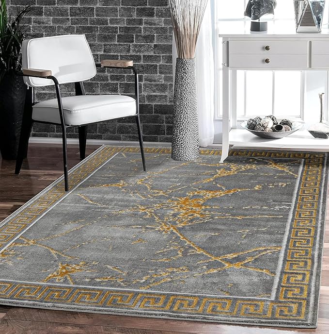 GLORY RUGS Area Rugs Marble 4x5 Grey Gold Carpet Modern Abstract Rug Living by GLORYRUGS