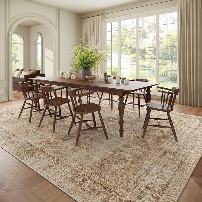 Washable 9x12 Area Rugs for Living Room, Boho Non-Slip Vintage Distress Lager - Image 3