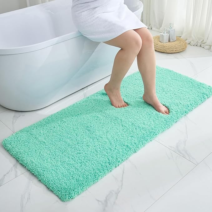 Bathroom Runner Rug 24x59 Spa Blue Non Slip Fluffy Long Bath Mat by Disolla