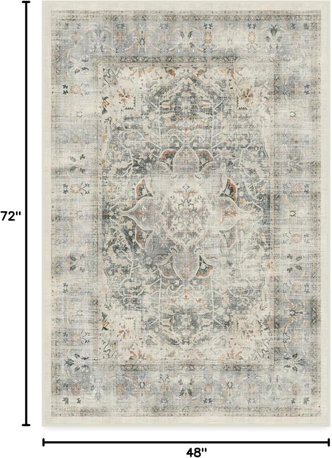 RUGGABLE Washable Vintage Area Rug – Sarrah Sage 4x6, Stain-Resistant, Non-Slip - Image 2