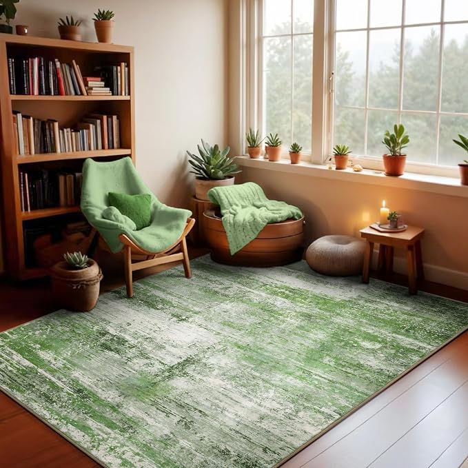 Abstract 4x6 Area Rug for Living Room Dining Room Entryway Sage Green - Image 3
