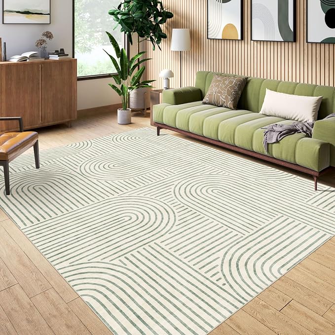 6x9 Area Rug - Large Modern Abstract Washable Non-Slip Sage Green Living Room by Luxrug