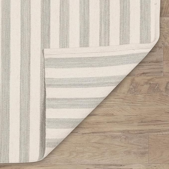 Home Conservatory Ladder Stripe Grey/Ivory Handwoven Wool 4 X 6 Feet - Image 5