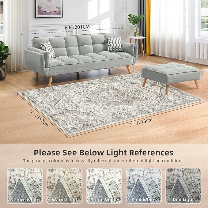 Deerly Washable Area Rugs 5x7 Cream Rug - Image 2