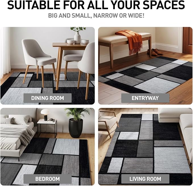 Rugshop Modern Geometric Gray Area Rug, Fade-Resistant Carpet - Image 4