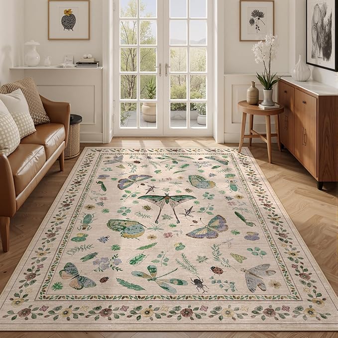 5x7 Washable Area Rug with Insect Print - Image 2
