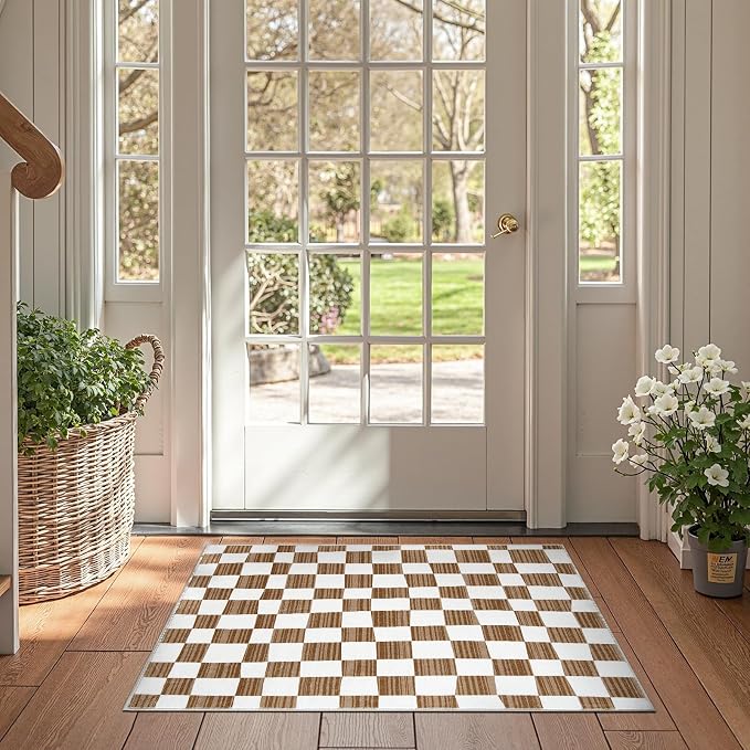 jinchan 2x3 Kids Area Rug Washable Indoor Entryway Doormat Modern Checkered - Image 3