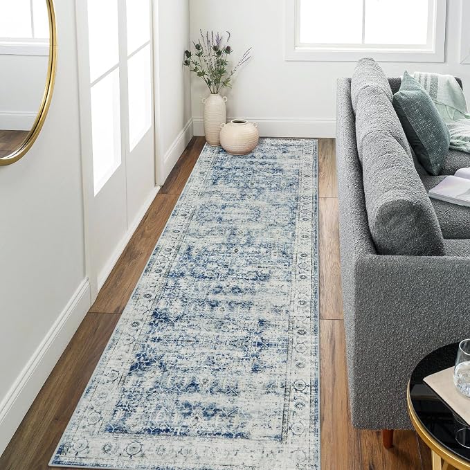 Morebes Vintage Washable Laundry Room Rugs and Mats, 2.5x8 Blue Runner Rug Non - Image 7