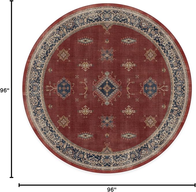 RUGGABLE Washable Vintage Area Rug – Verena Amber Red 8 ft Round, - Image 2