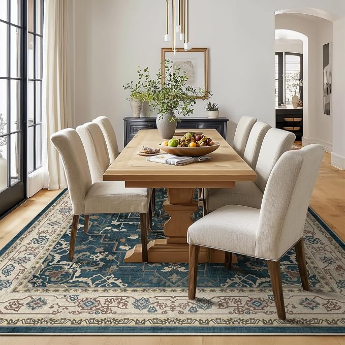 Large Vintage Area Rugs 9x12 for Living Room, Dark Distressed Medallion Printed - Image 3