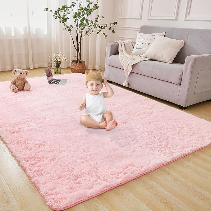 Andency 6x9 Area Rugs Pink, Large Shag Fluffy Soft Shaggy Rugs by Andency