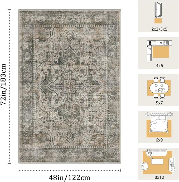 4x6 Machine Washable Area Rug for Living Room, Kids and Pets Friendly for - Image 2