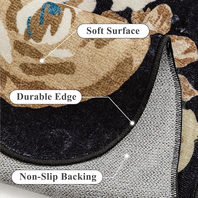 Washable Floral Runner Rug 2x6 Black Hallway Carpet Scalloped Flower Non Slip - Image 6