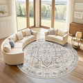 Round Rug Living Room Rugs: 8x8 Washable Boho Neutral Large Circle Soft Indoor by LOONGRUG