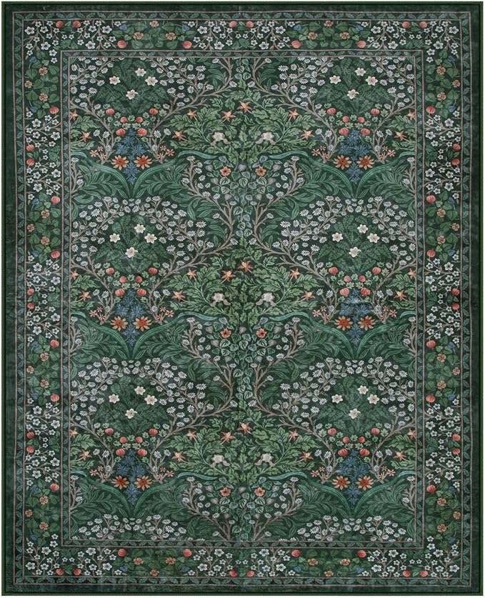 Lahome Floral Dark Green Area Rugs 8x10, Soft 8x10 Washable Rugs - Image 7