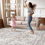 8x10 Area Rugs Living Room: Washable Boho Large Neutral Vintage Soft Rugs Stain - Image 3