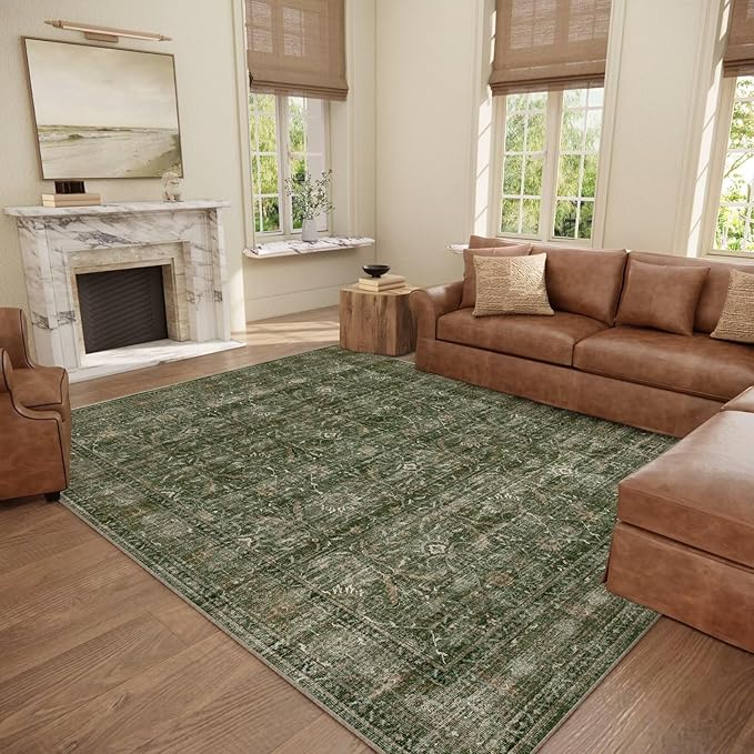 Washable 8x10 Area Rugs for Living Room, Boho Non-Slip Vintage Distress Large by Hedwior