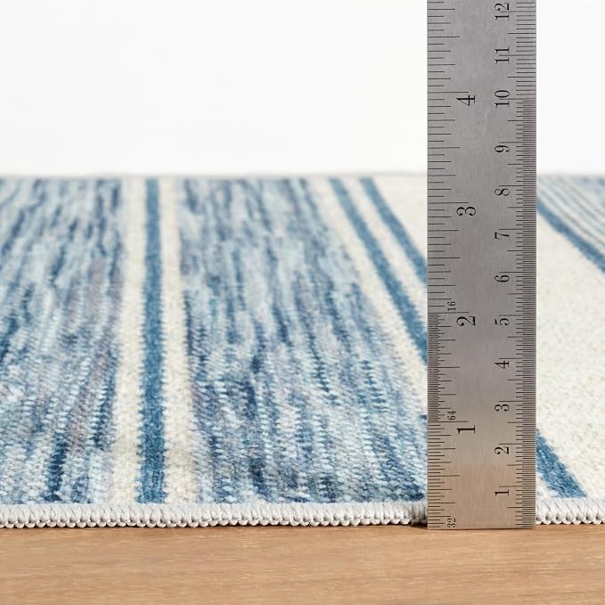 Dash & Albert Ellington Stripe Blue Machine Washable Rug, 6 X 9 Feet - Image 5