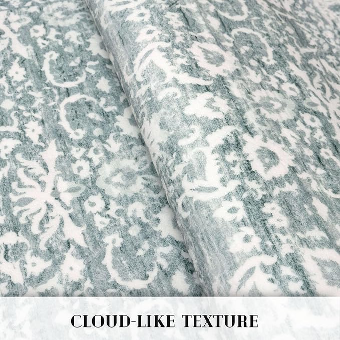 Vintage Floral 2x6 Runner Rug, Sage Green White Washable Kitchen Runner Rug - Image 8