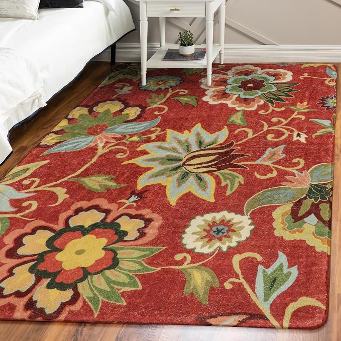 Lahome Floral Red 3x5 Area Rug, Washable Kitchen Fall Rugs Non-Slip ‎Stain - Image 6