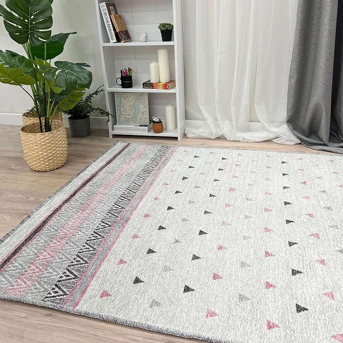 Alfa Rich 5x8 Mauve Gray Off White Washable Area Rugs - Image 4